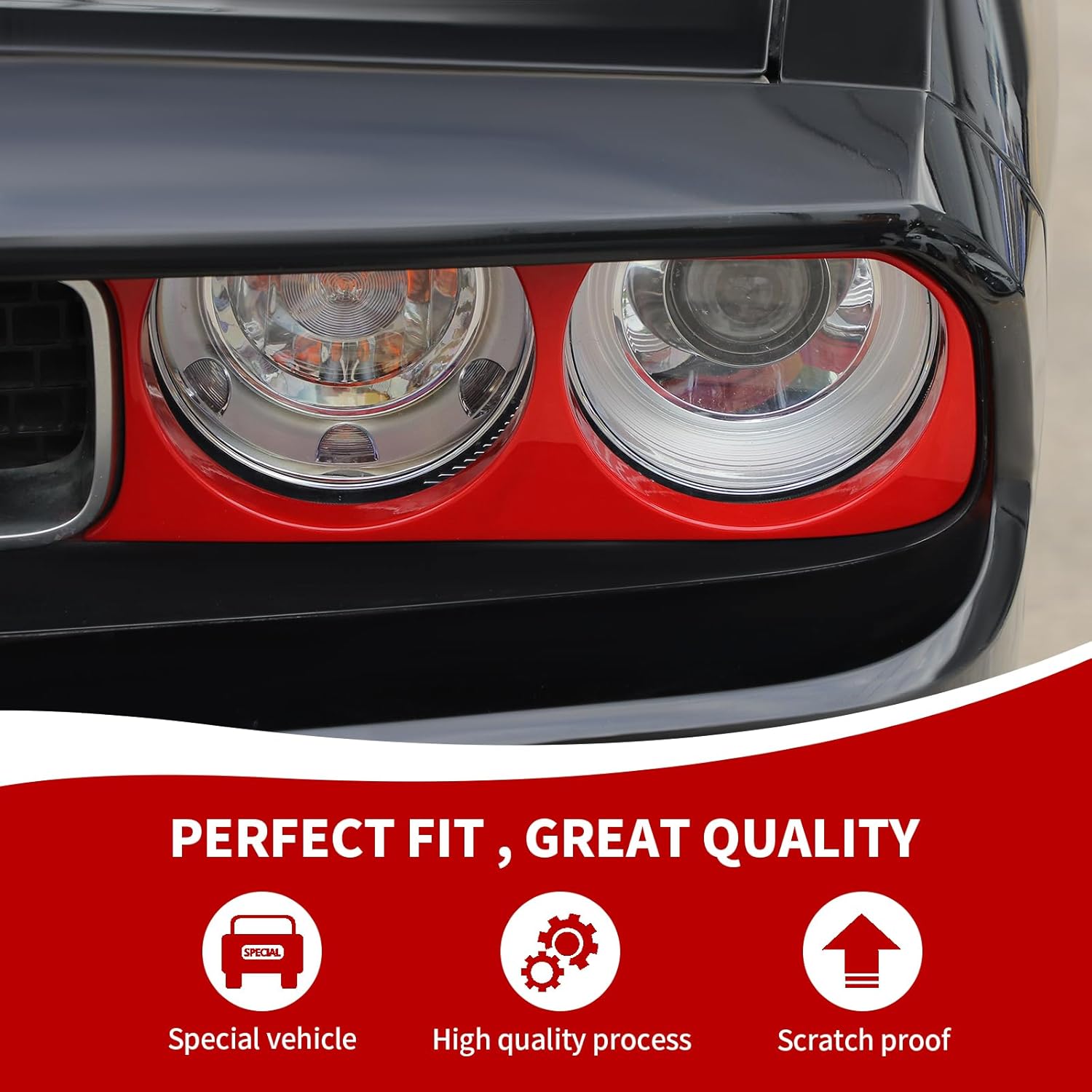 Front Headlight Lamp Cover Trim Compatible with Dodge Challenger 2009-2014 Accessories, Red