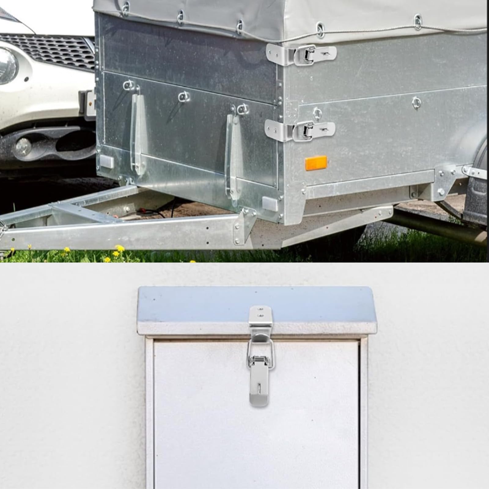 Tucireat 12 Pezzi Chiusura a Leva,Chiusura a Molla Con Viti,Chiusura Ad Angolo Di Sicurezza in Acciaio Inox,Chiusura a Scatto Per Scatola, Cassetta Degli Attrezzi, Cassetto, Armadio(76 x 24mm,Argento)