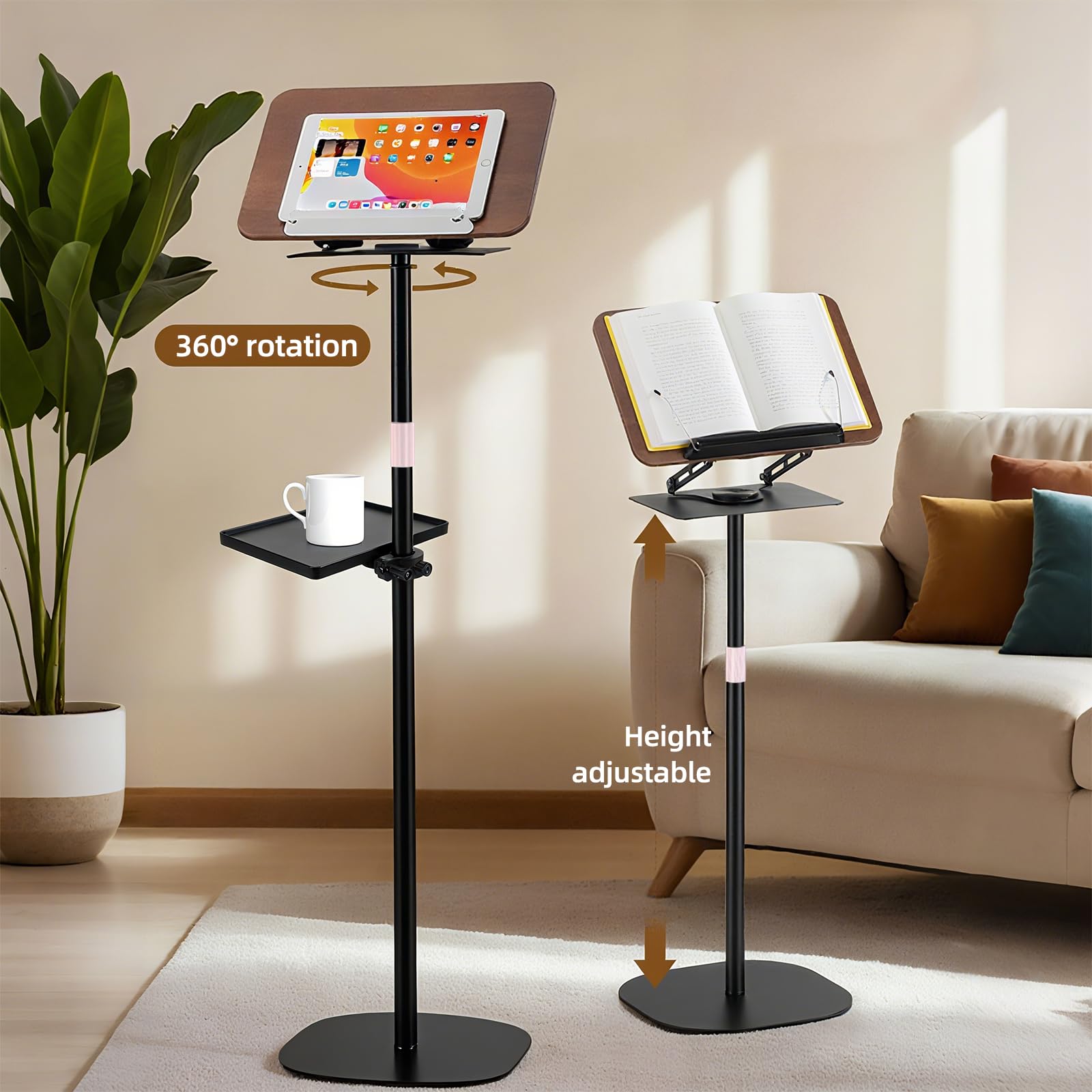 Supporto Regolabile 2 in 1, Supporto per libri con vassoio,Supportos Proiettore,Leggio Musicale,altezza regolabile da 91-119cm, Tavolino Portatile Standing Desk Tavolo,