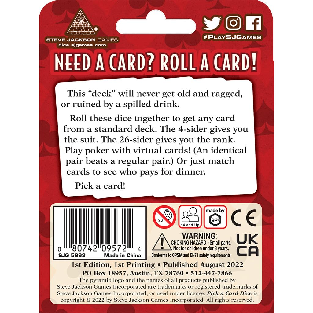 Pick a Card Dice | Custom Dice, Perfect for use with Steve Jackson Games, DND, RPGs, Tabletop Games, and Role-Playing Adventures