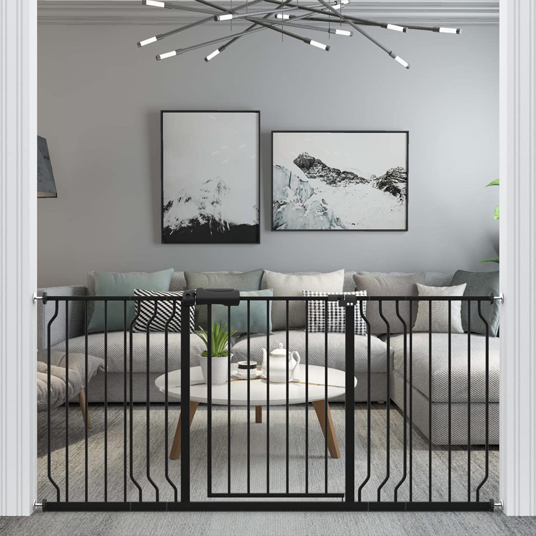 WAOWAO Baby Gate Extra Wide Pressure Mounted Walk Through Swing Auto Close Safety Black MetalDog Pet Puppy Cat for Stairs,Doorways,Kitchen 24.02-76.38 inch (66.93-71.65"/170-182cm)