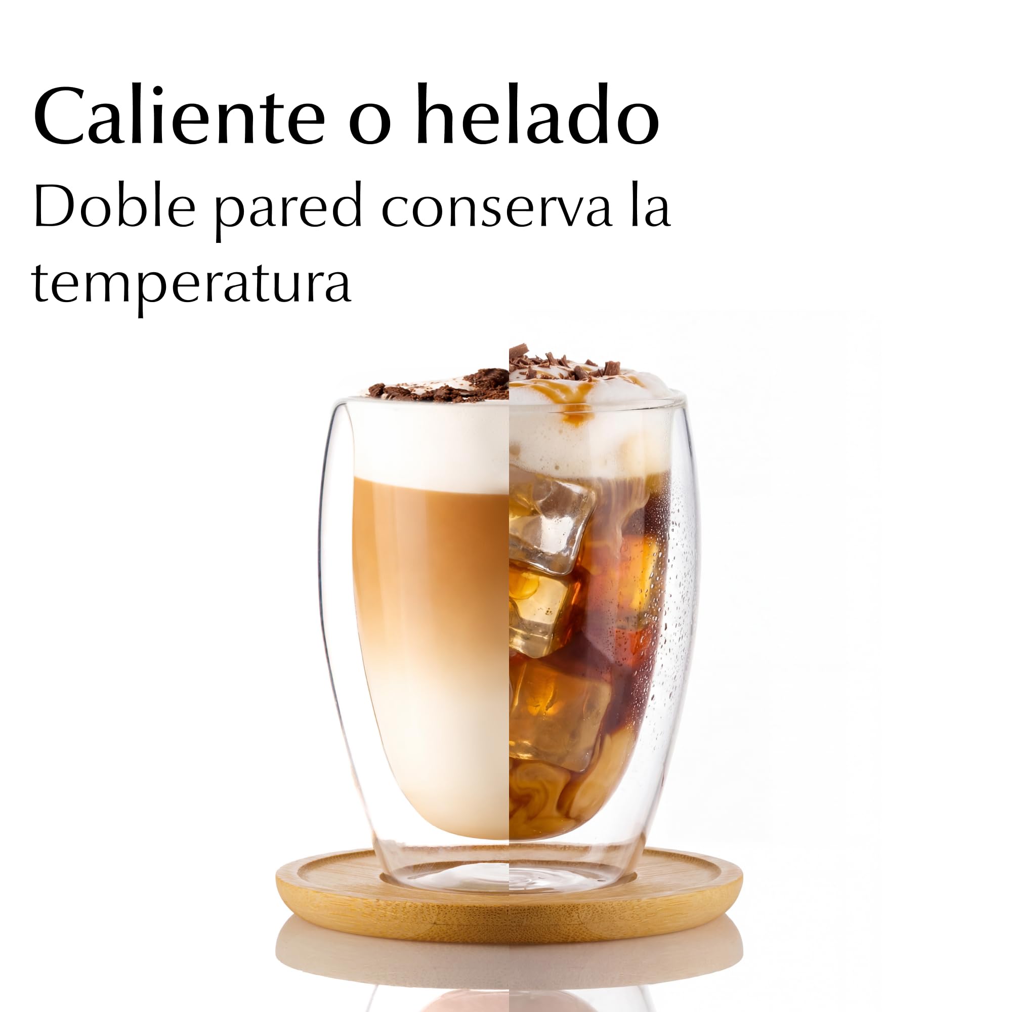 MIAMIO - Juego de 6 vasos para latte macchiato/vasos de café de doble pared/sin asa/vidrio/pared gruesa/vidrio borosilicato (350 ml)