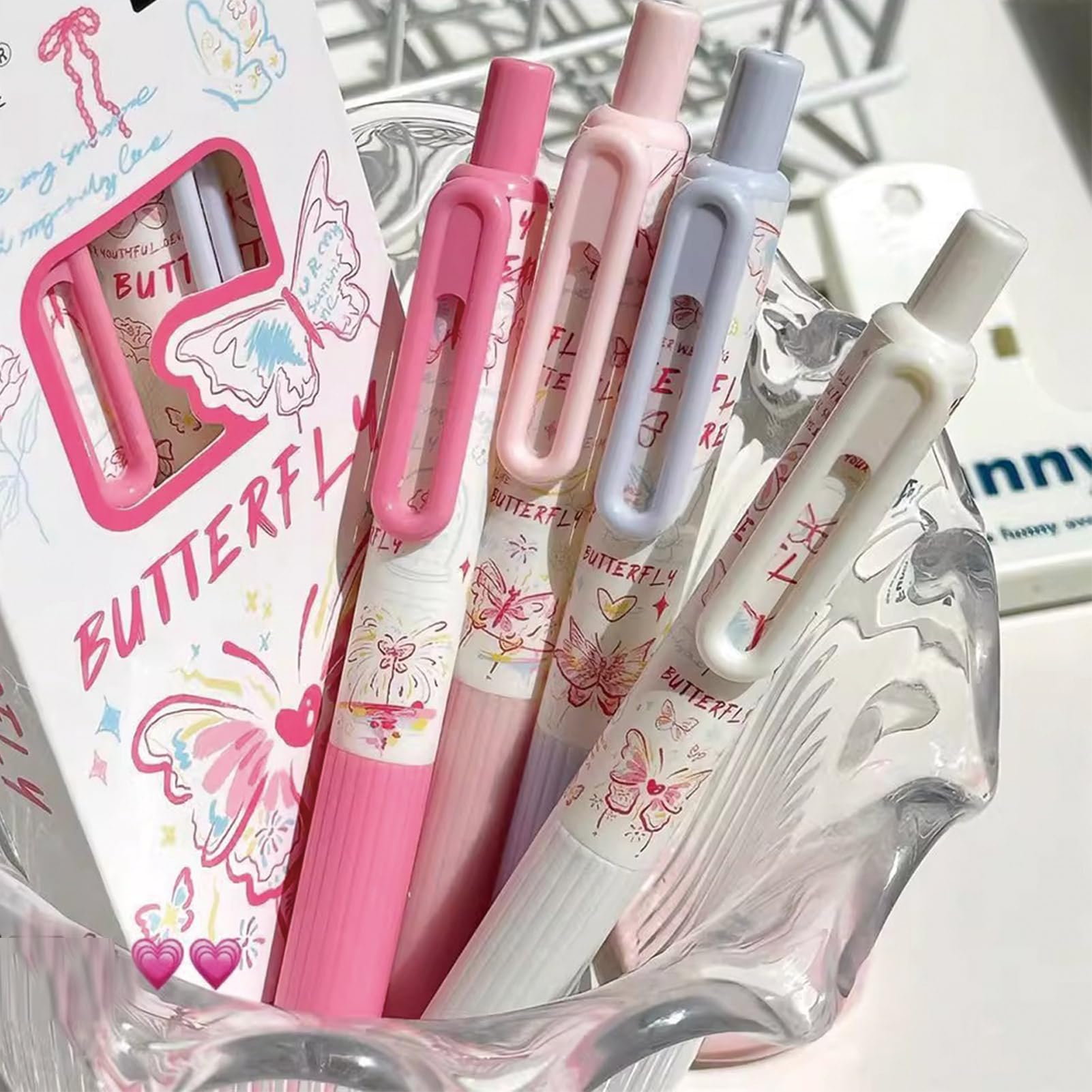 4 Pcs Cute Retractable Pens Small Pocket Pens Cartoon Butterfly Gel Pen 0 5mm Fine Point Black Ink — view 5