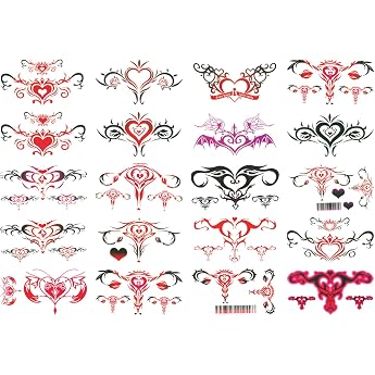 FineGood 20 Tattoo Stickers, Conceal Tattoos, Long Lasting, Waterproof, Easy to Apply, Body Stickers, Cute, Fashionable, Horny Crest, Cosplay, 3D, Women's, Moderate Size, Costume, Props Set of 20