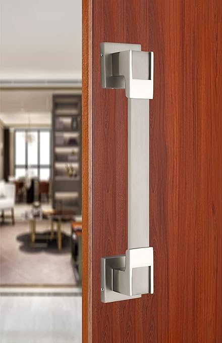 Chitra Zinc Alaska Door Pull Handles On Rose for Main Door / Main Door Handle / Door Handle (12 inches, Pack of 2 ,Nickel Silver Matt )