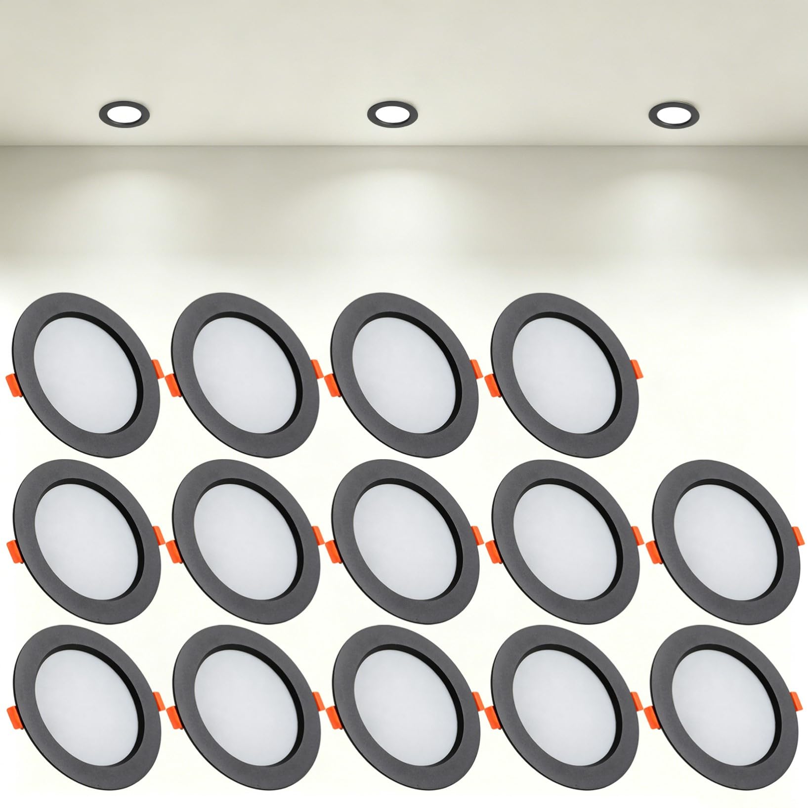 VOGHMOLD 21W Ultra Slim LED Downlight Recessed Ceiling Light 6 inch, 4000K Spot Lights Black Aluminum Trim, Cut Φ160-170mm, AC110-240V Panel Lighting for Office Hallway Closet, 14 Pack