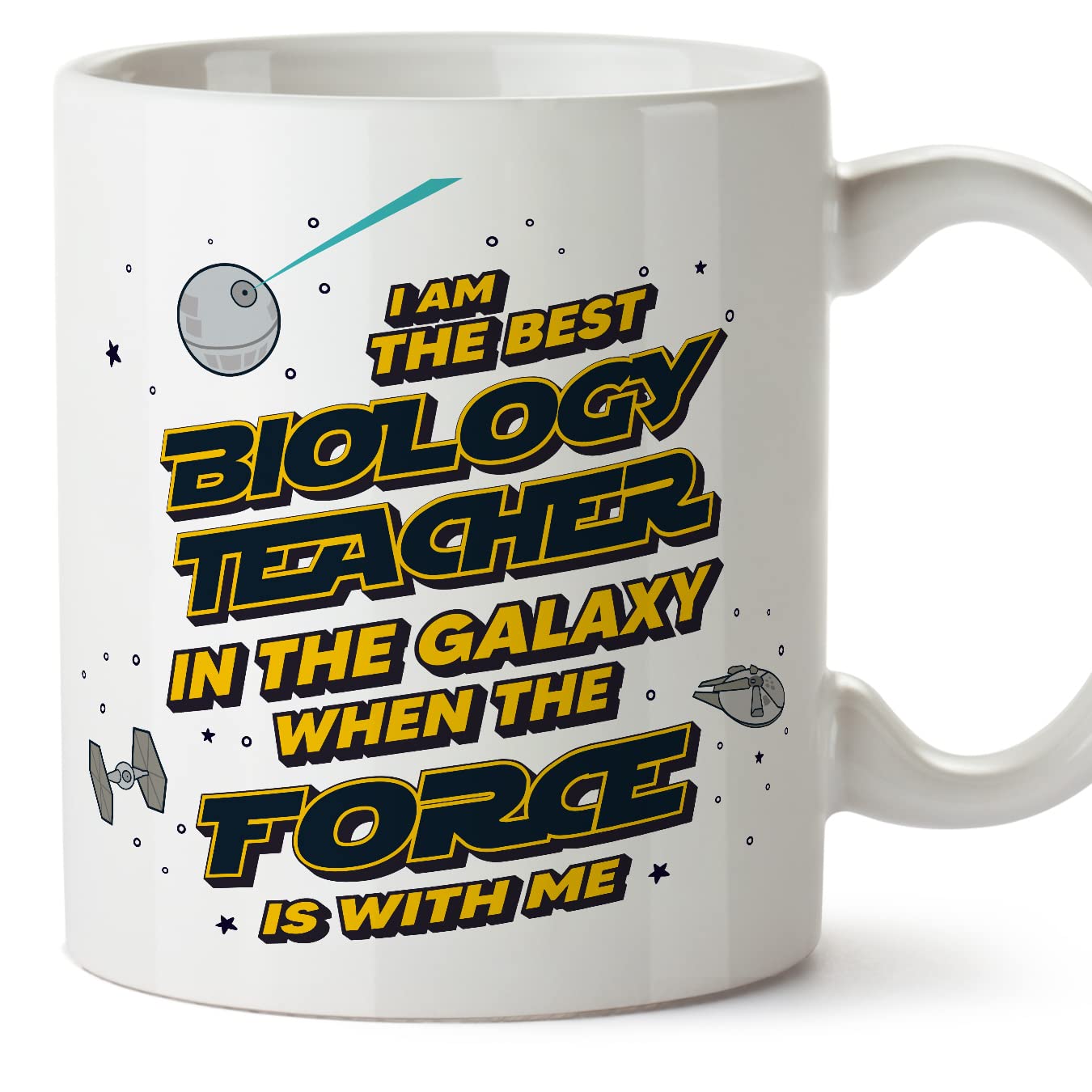 MUGFFINS Biology Teacher Mug - in English - Best in The Galaxy The Force is with Me - Funny Gift for Colleagues - Ceramic 11oz Mug