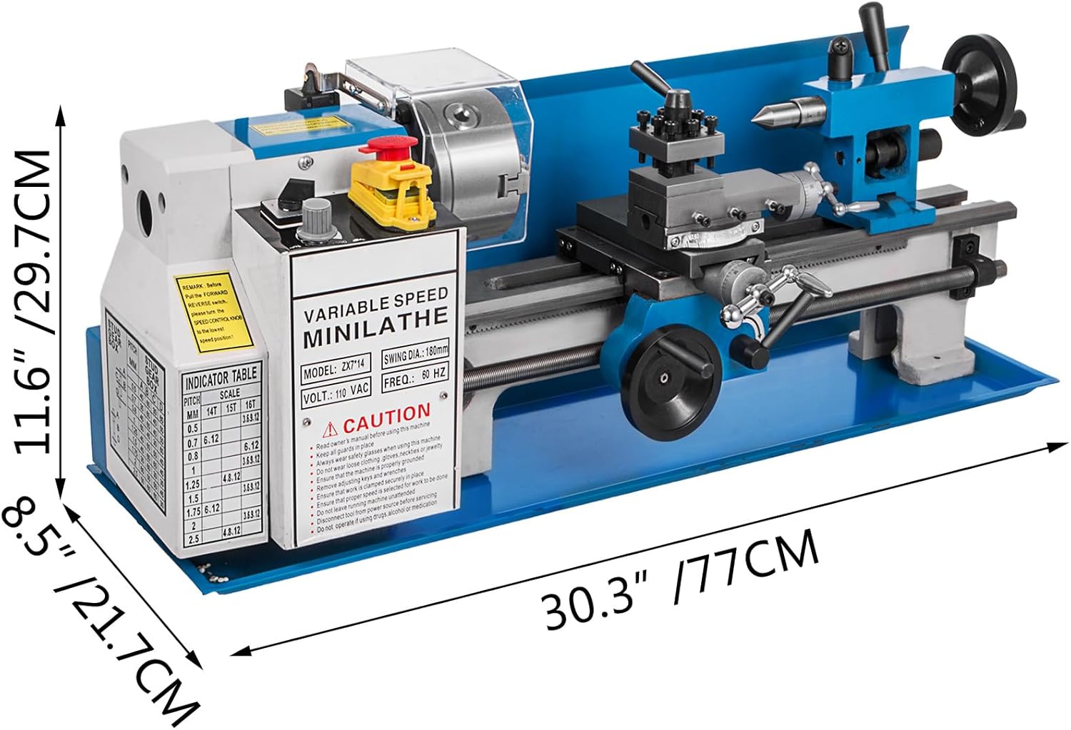 Happybuy 7x14inch Precision Metal Lathe, Bench Top Mini Lathe, 550W, Variable Speed 50-2500 RPM, Nylon Gear, with Movable Lamp