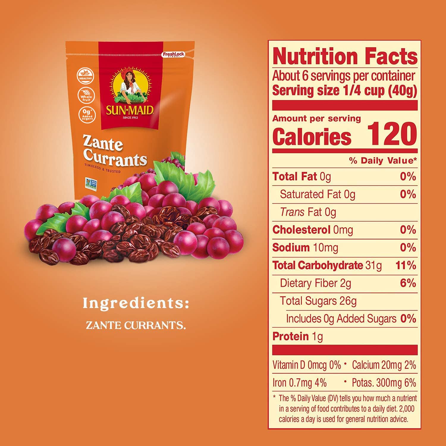 Sun-Maid California Sun-Dried Zante Currants - (4 Pack) 8 oz Resealable Bag - Dried Fruit for Holiday Snacks and Charcuterie Boards