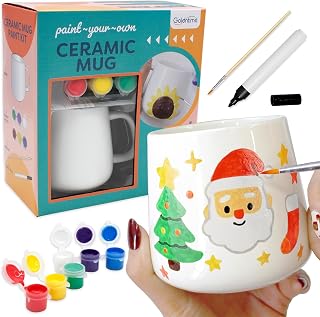 goldentime DIY Mug Painting Kit for Adults & Kids Includes Blank Ceramic Mugs to Decorate, Paintable Mugs, and Painting Supplies– Paint Your Own Mug for Mother's Day Father's Day Gifts!