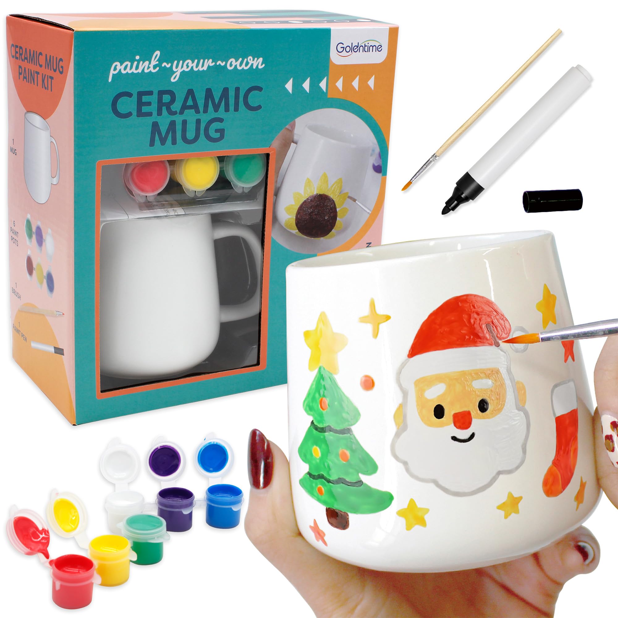 goldentime DIY Mug Painting Kit for Adults & Kids Includes Blank Ceramic Mugs to Decorate, Paintable Mugs, and Painting Supplies– Paint Your Own Mug for Mother's Day Father's Day Gifts!