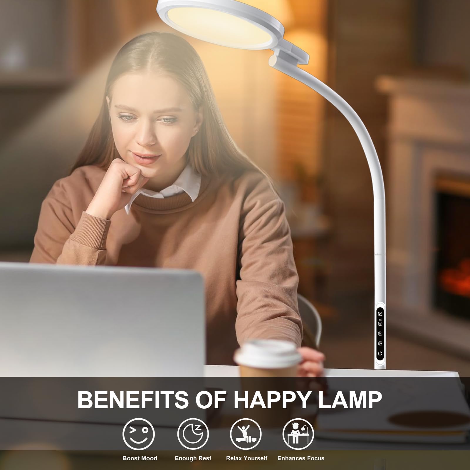 Hottoerak Tageslichtlampe Stehlampe, UV-freie 10000 Lux LED Lichttherapielampe mit Fernbedienung, 5 Lichtfarben & 5 Helligkeitsstufen & Timer, Sonnenlicht Lampe für Büro/Haus/Lesen