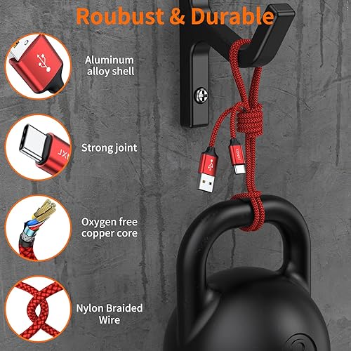 Miniatura 4 de JXMOX Cable USB C, USB A a tipo C 3A de carga rápida (paquete de 2 unidades de 10 pies), cable de carga larga compatible con Samsung Galaxy S10 S9