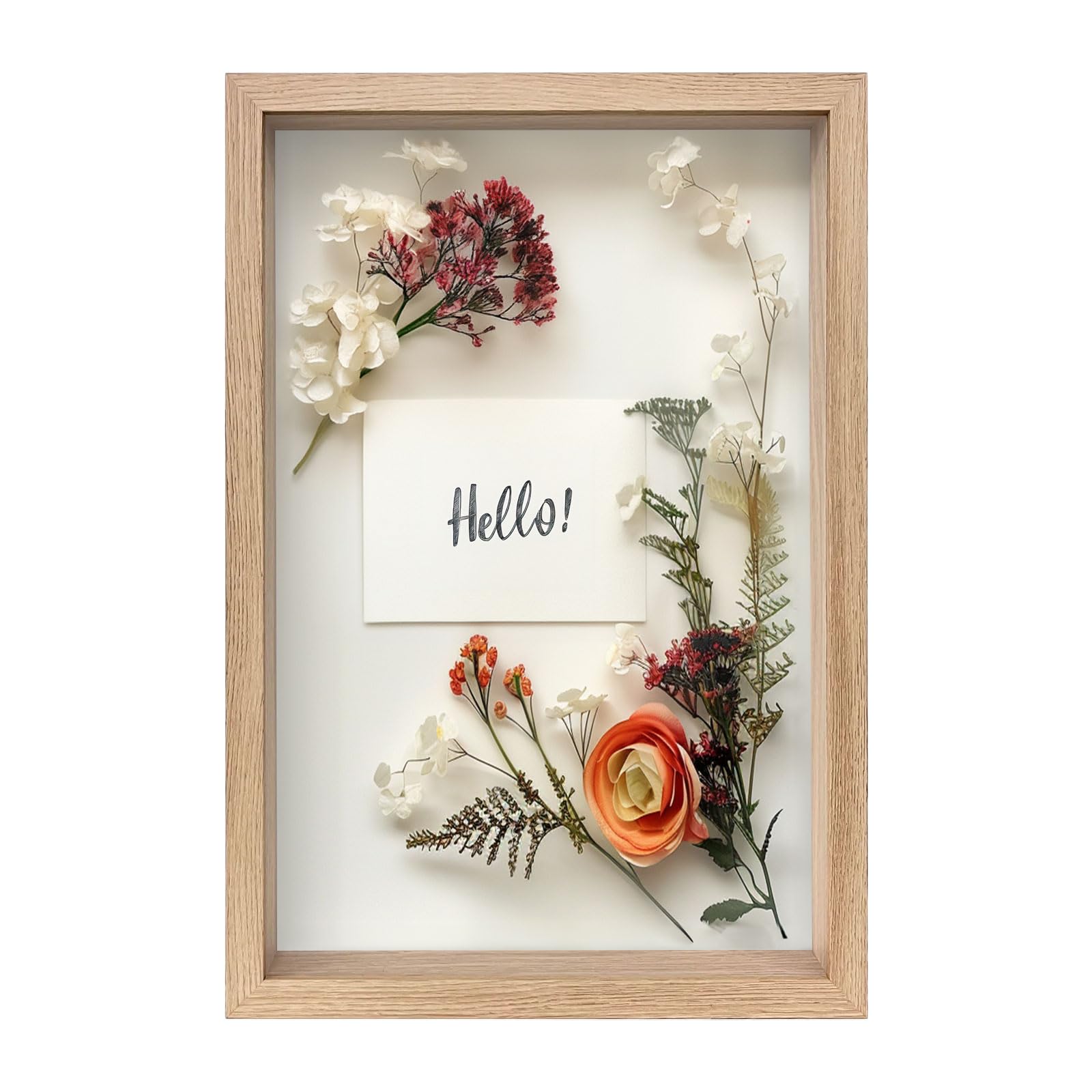 FrameWorks 12" x 18" Natural Oak Wooden Shadow Box Frame – Soft Felt Back, Tempered Glass, and Included Elegant White Ball Push Pins