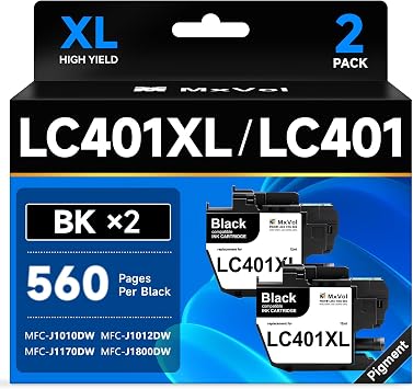 LC401XL Black Ink Cartridges Compatible for Brother LC401 401XL BK 2-Pack