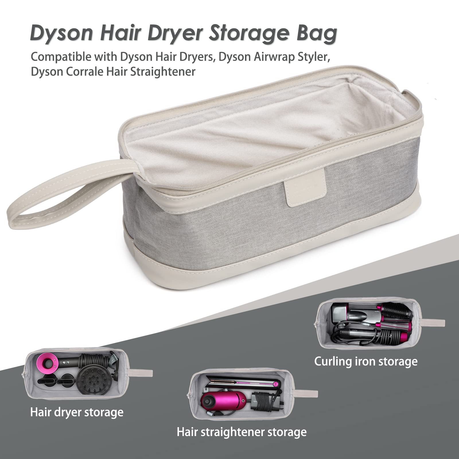 Kyrio Uniwersalna torba na suszarkę do włosów z zamkiem błyskawicznym, kompatybilna z Dyson Supersonic, Airwrap, akcesoriami, torbą podróżną do kosmetyków (szary)