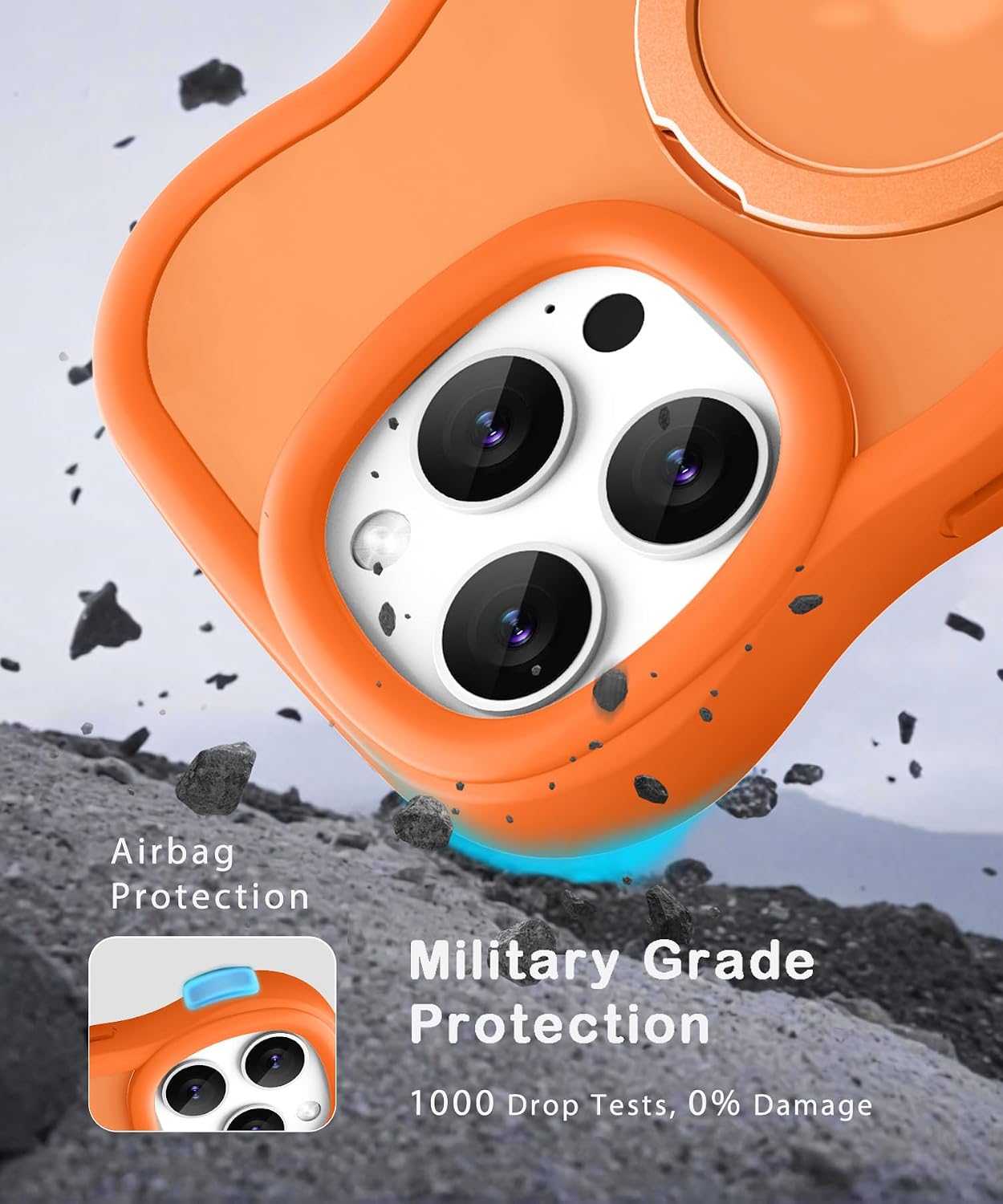 for iPhone 13 Pro Case with Stand for Magsafe Wavy Frame, Orange | Cute Aesthetic Invisible Magnetic Ring Stand Design Translucent Matte Hard Back Silicone Bumper Shockproof Phone Case Women thumbnail