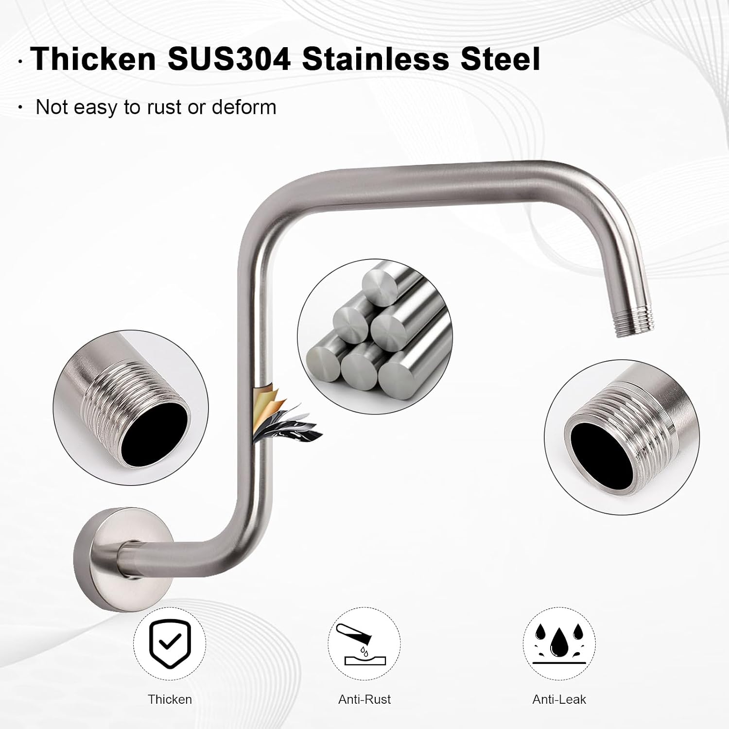 S Shaped Shower Arm, High Rise Shower Head Extension Pipe Standard 1/2" Connection with Flange, Awesome Shower Experience-Stainless Steel Bathroom Accessory(13 Inch Z-S Shape, Brushed Nickel) image 4