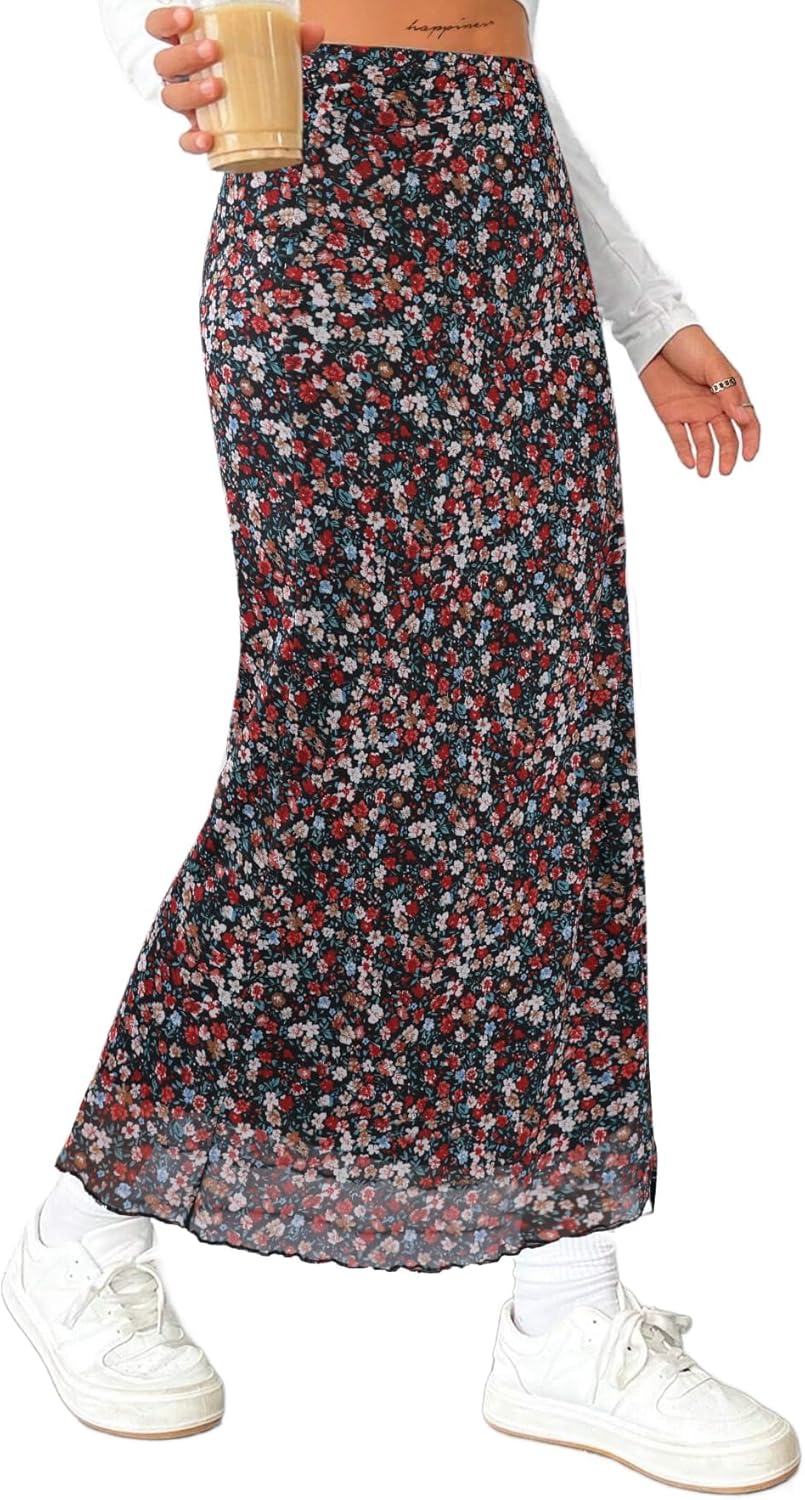 Avanova Women's Mesh Slit Split Long Skirts High Waisted Sexy Summer Maxi Skirts - Image 4