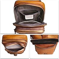 Vista 7 de LRTO Bolso bandolera de cuero genuino para motocicleta, hecho a mano, para senderismo, mochila de hombro retro, Marrón, Mochilas Sling