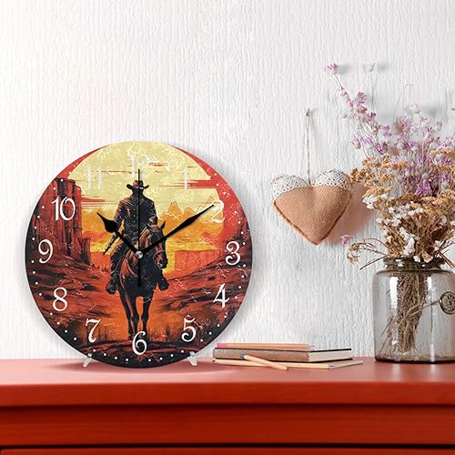 Miniatura 2 de ALAZA Reloj de pared Sunset Cowboy silencioso sin tictac decorativo funciona con pilas de 10 pulgadas para el hogar, sala de estar, cocina, baño,