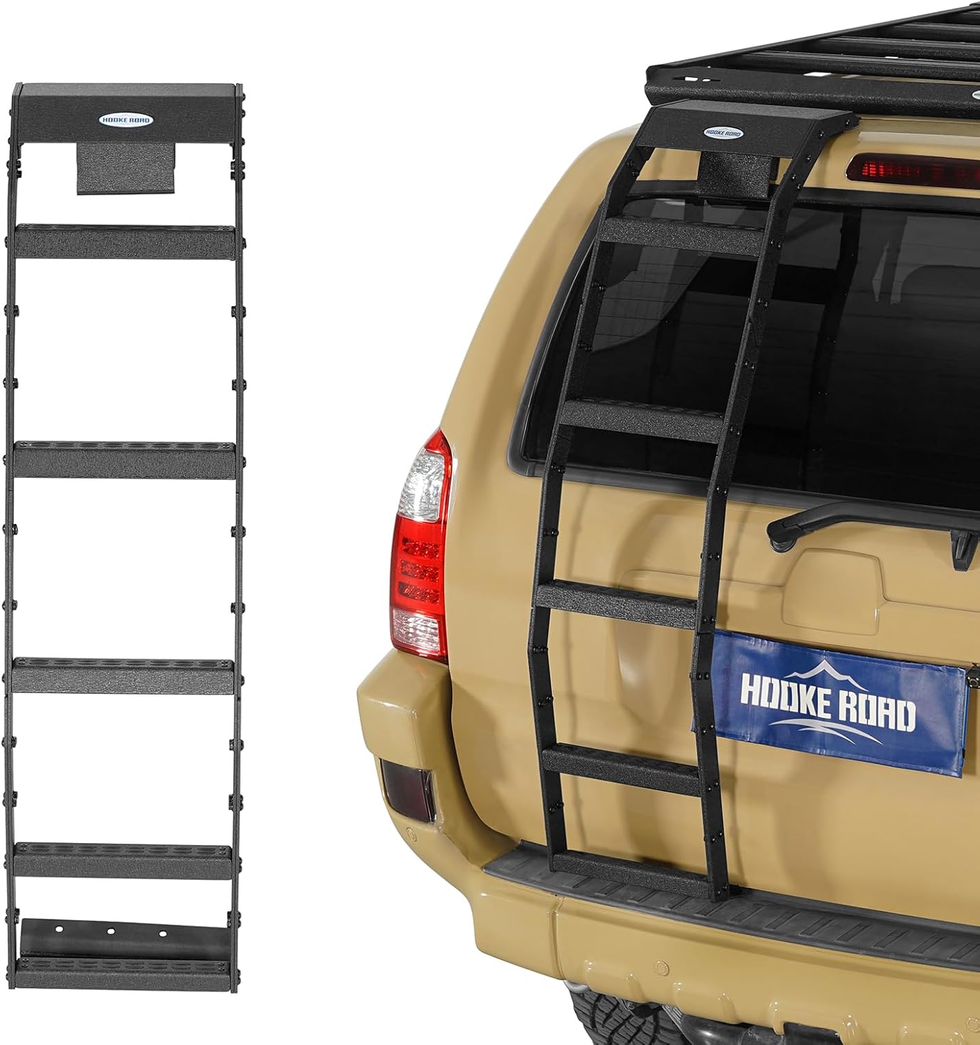 Hooke Road 4Runner Rear Hatch Ladder for 2003-2009 Toyota 4Runner 4th Gen(Excluding Models w/Spoiler Wing), Load 260 Lbs, 5-Step Tailgate Trunk Roof Rack Access Ladder with Anti-Slip Pedals