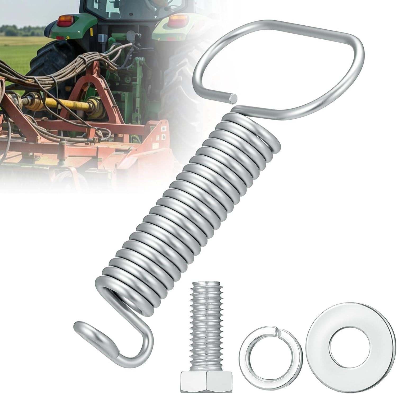7'' Hydraulic Hose Hanger Spring Clamp with Wider Diameter for Tractor with Long Bolts Heavy Duty Accessories Keep Hydraulic Hoses Safe and out of the Way, Silver(1 Pcs,Sliver)