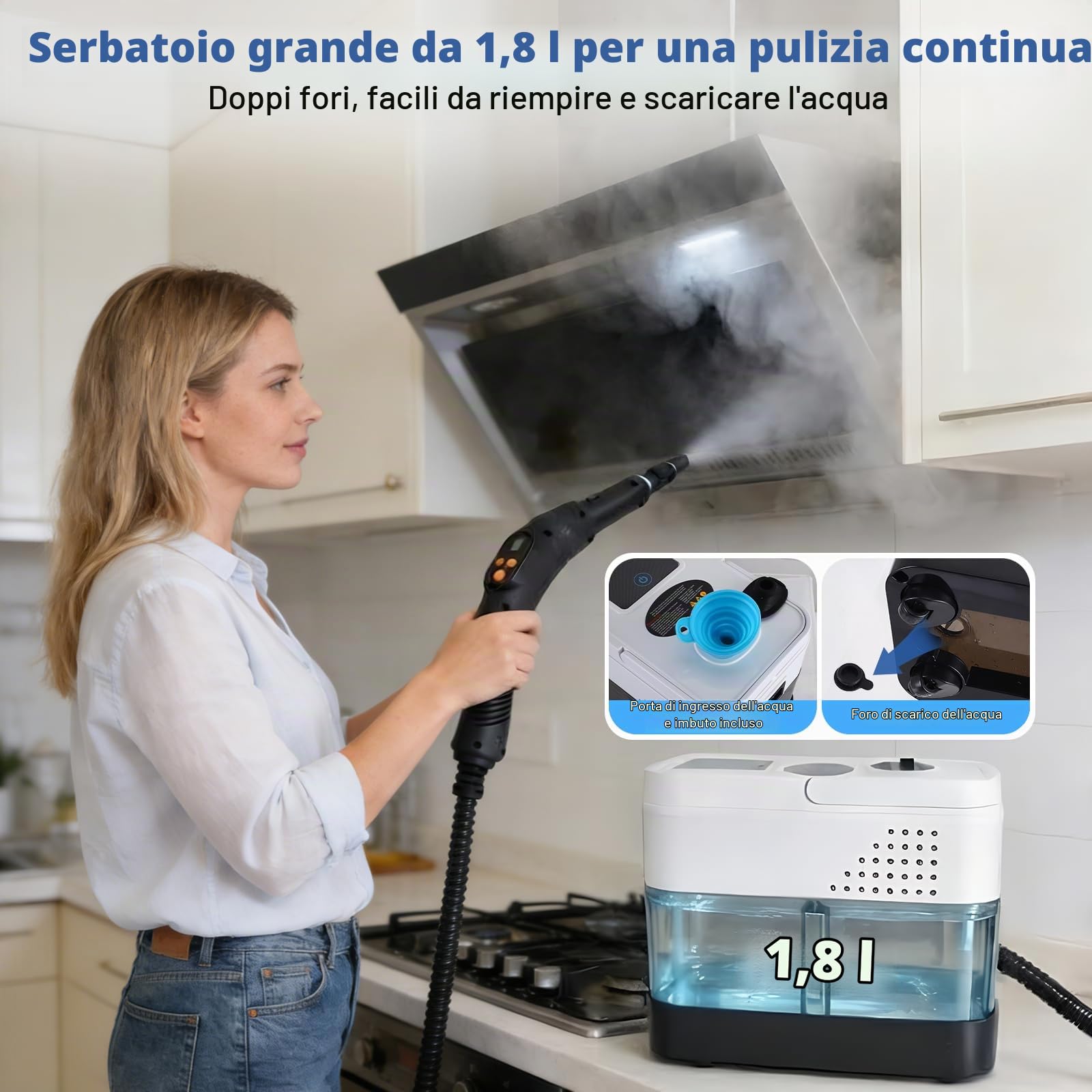 Pulitore A Vapore Tutto In Uno Da 2500 W, Serbatoio Da 1,8 Litri, Pulizia Multisuperficie Senza Sostanze Chimiche Per Pavimenti, Finestre, Tappezzerie, Cucine E Bagni Con Kit Di Accessori Completo