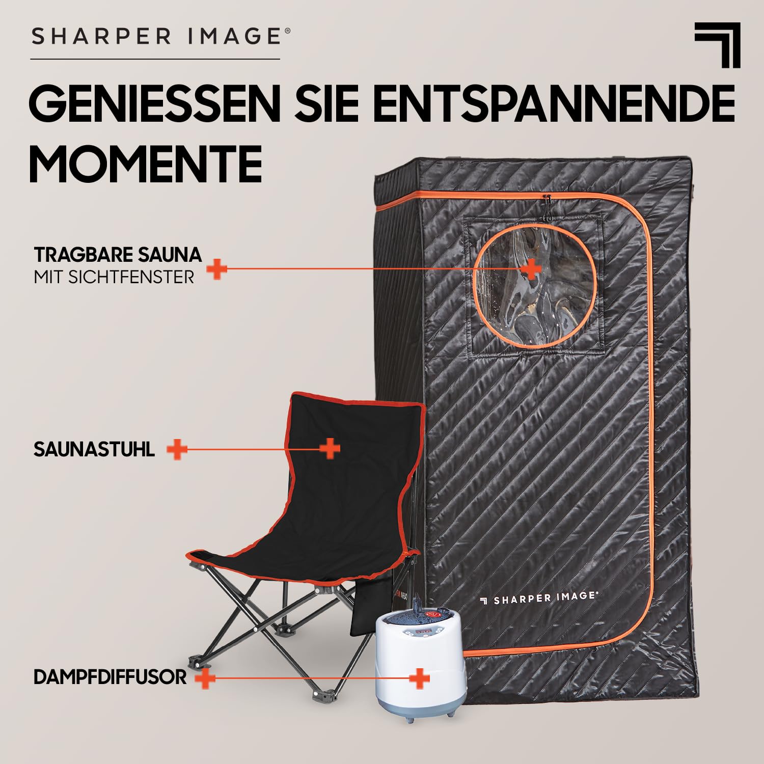 SHARPER IMAGE - Tragbare Sauna - Wellness - Dampfbad - Klappstuhl inklusive - Wärmetherapie - Revitalisiert die Haut - Regeneration - Stressabbau - Wellness - Entspannung | Tragbare Heim-Sauna-Pod für den Innen- und Außenbereich, faltbarer Stuhl und Tempe