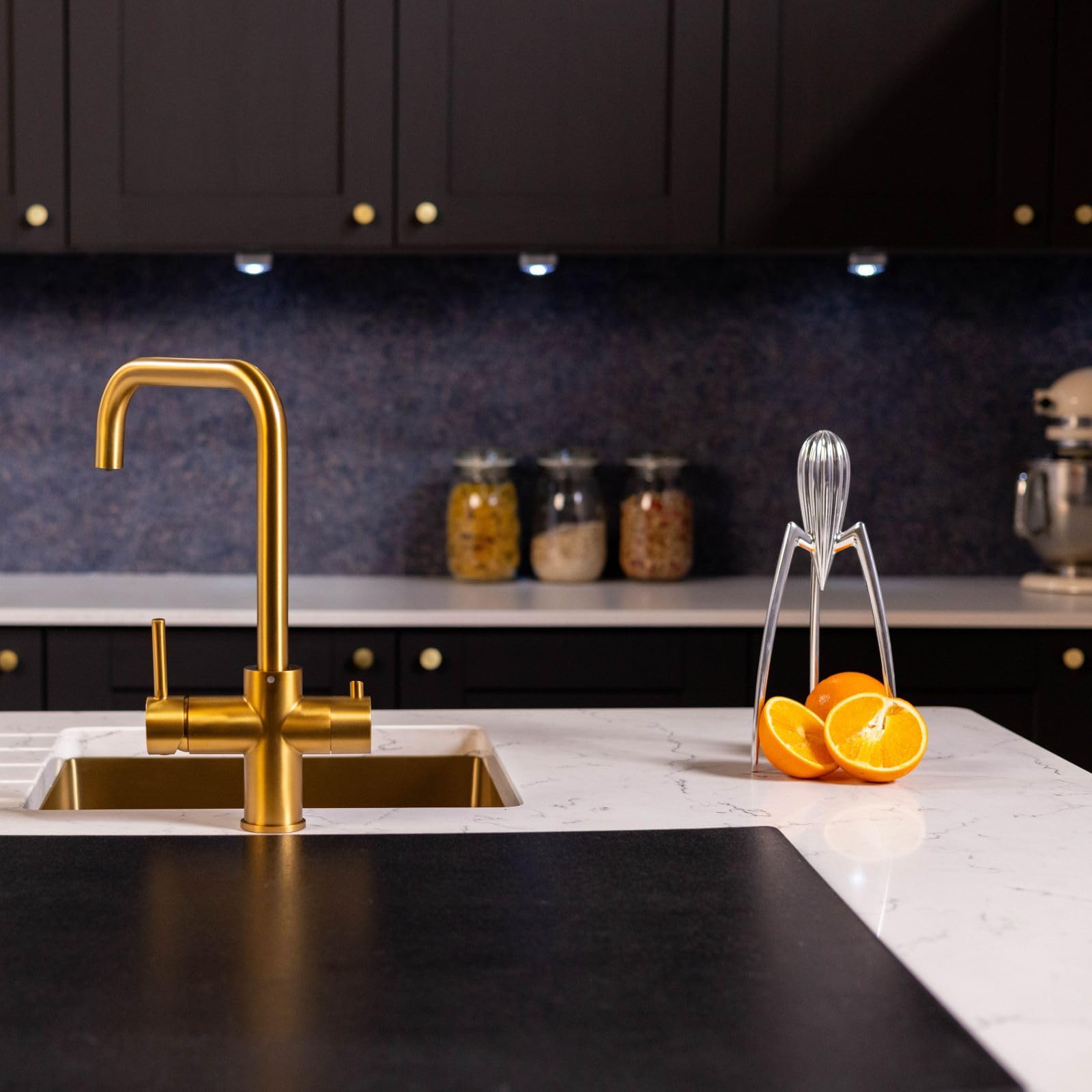 Flode Brushed Gold Tre Kitchen Boiling Hot Water Tap - 3-In-1 Instant Hot Boiling Water Tap Kit With Boiler And Filter - Boiling Hot Water Tap (Brushed Gold)