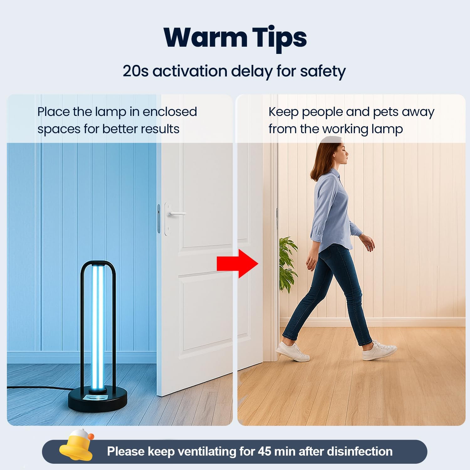 UV Light Sanitizer, 60W Ultraviolet Light with Ozone, UV Lamp with Remote Control & 3 Speed Timings, Home Disinfection Device, Dust Mites Remover, Ultraviolet Sanitizer for Room, Home, Hotel, Office