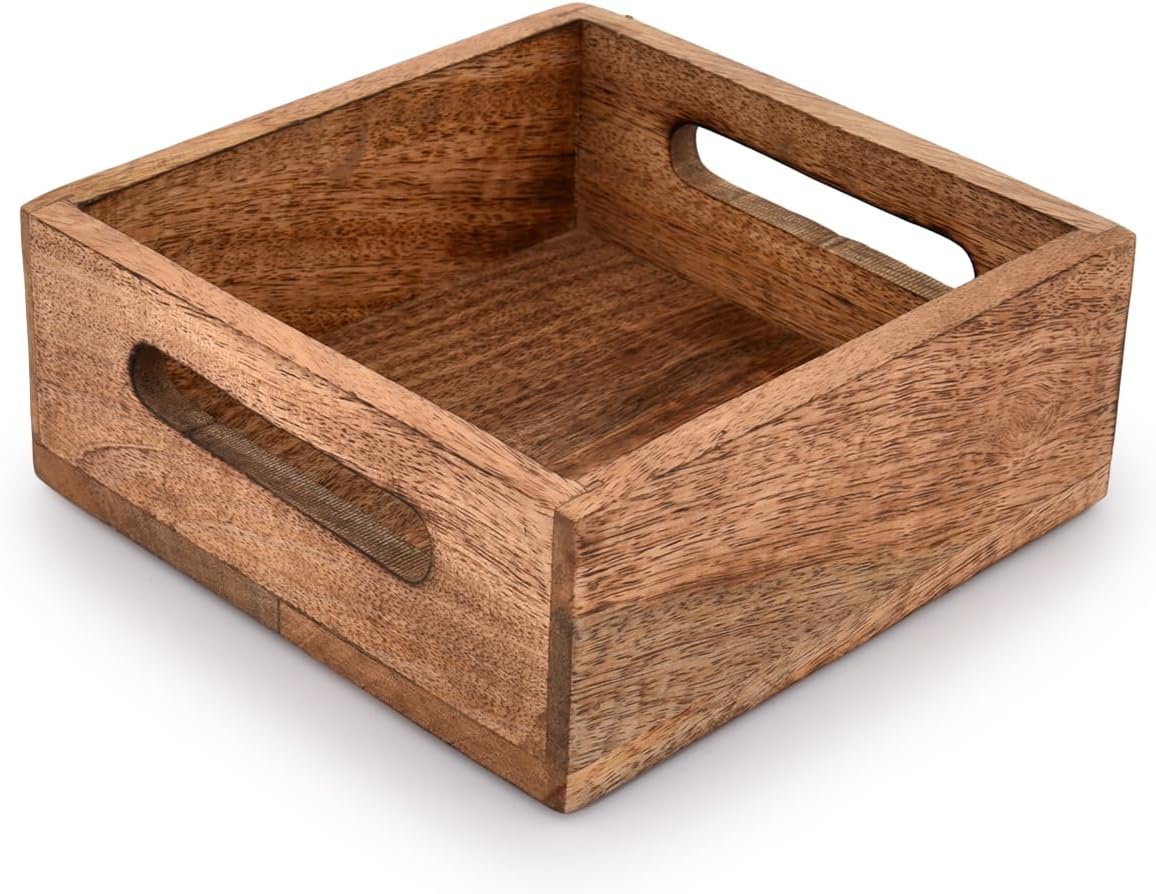 Samhita Square Burning Finish Mango Wood Napkin Holder for Restaurant Decor Kitchen Bar Accessories (19.05cm x 19.05cm x 6.98cm)