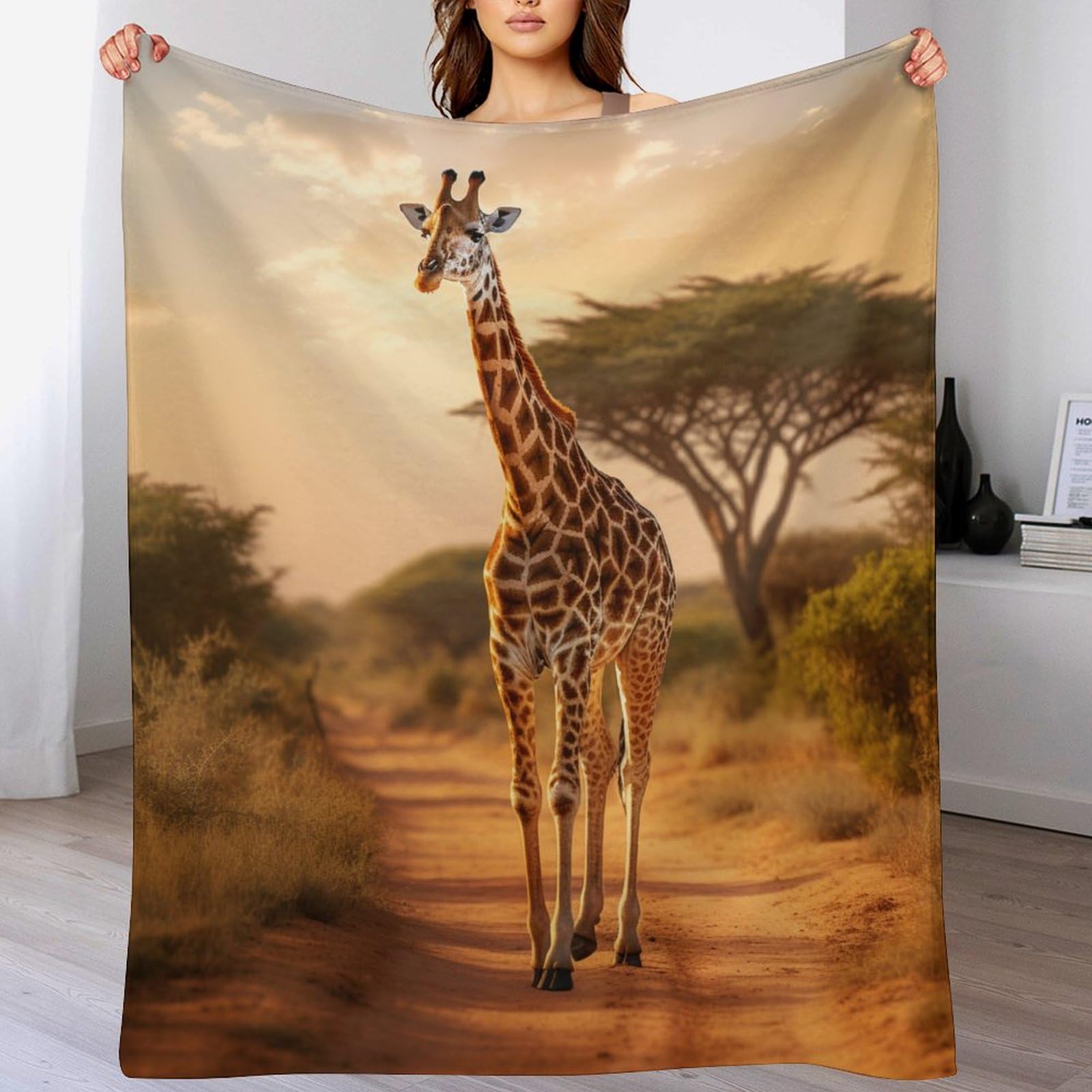 Couverture en flanelle girafe douce : linge de lit haut de gamme et finitions soignées 180x200