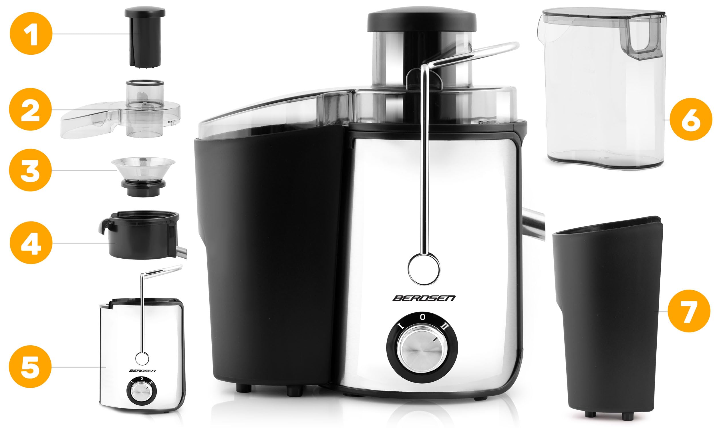 Berdsen - Exprimidor - Para frutas y verduras - Recipiente de 500 ml sin BPA - Máquina de zumo - 600 W - Hoja de acero inoxidable - 12000-13000 rpm - Exprimidor - Exprimidor - Acero inoxidable