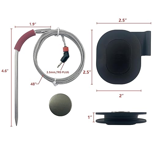 Miniatura 7 de Repuesto de sonda de carne profesional para parrillas Weber, igrill, equipada con 4 envolturas de cable de sonda, 4 parches magnéticos y 4 soportes