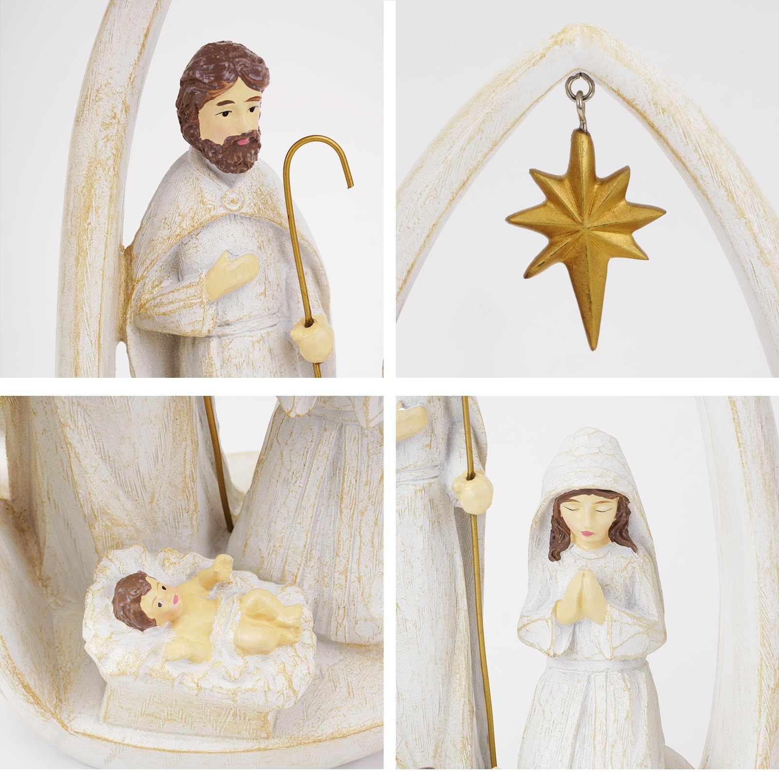 Ensemble de crèche de Noël pour scène de famille sainte - Cadeaux religieux chrétiens - Décoration d'intérieur - Statue en résine - Figurines de décoration - Collection de décorations - 22,4 cm de