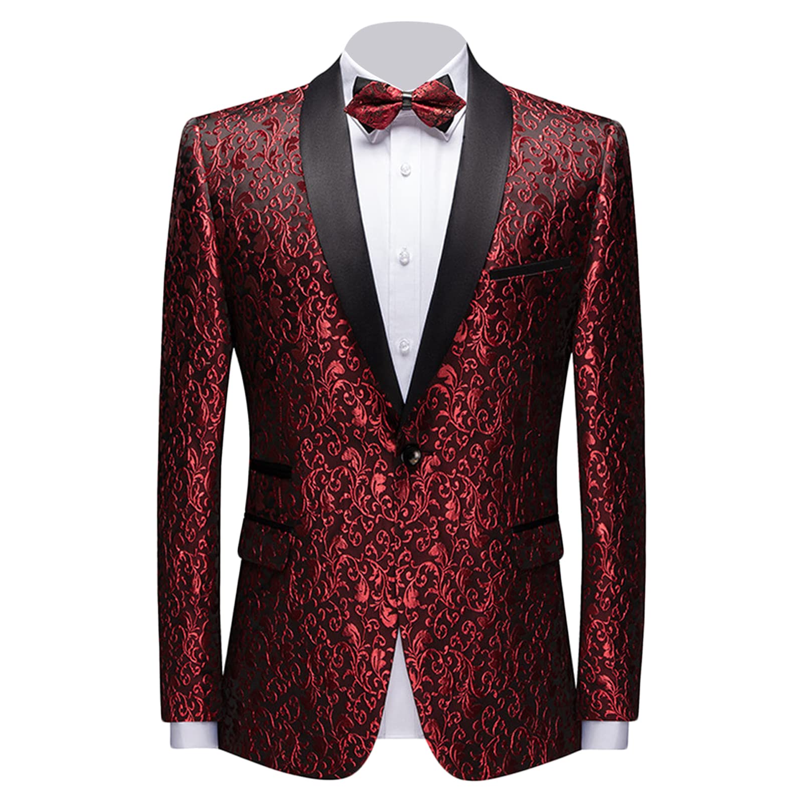 Men Floral Dress Suit Jacket Stylish Lapel Luxury Dinner Party Blazer Slim Fit Printed Wedding Sport Coat Tuxedo (Red,5X-Large)