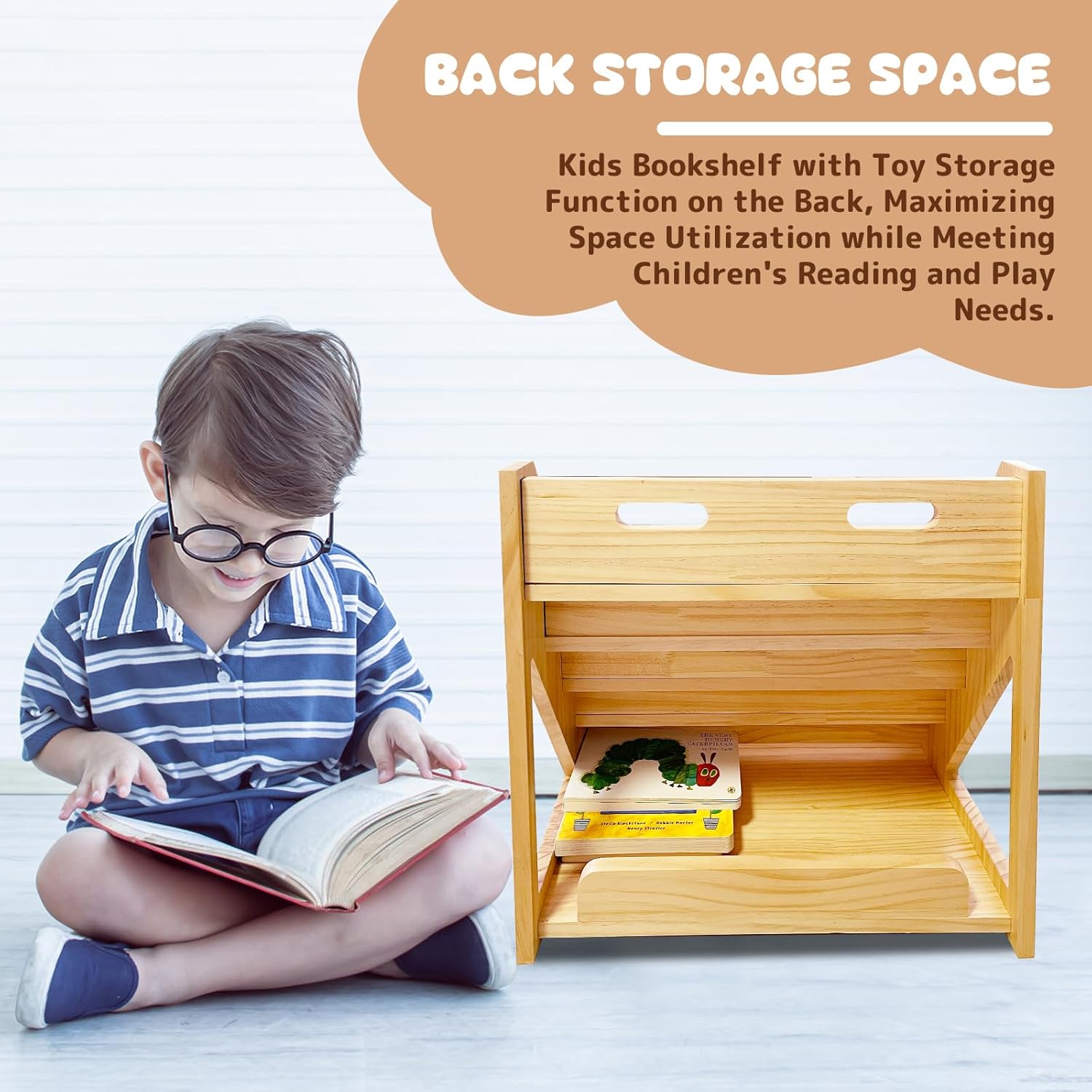 5-Tier Montessori Bookshelf - Front Facing Kids Bookshelf with Back Storage, Perfect for Toddler, Children's Room, and Reading Nook (Natural)