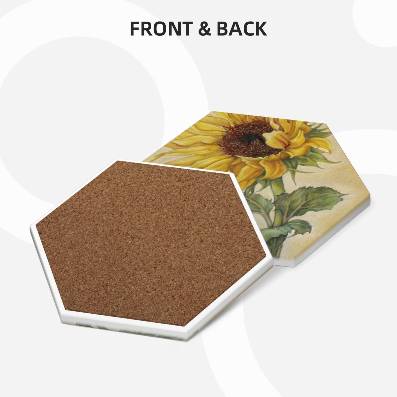 Set di 6 sottobicchieri decorativi in ceramica con stampa di girasole