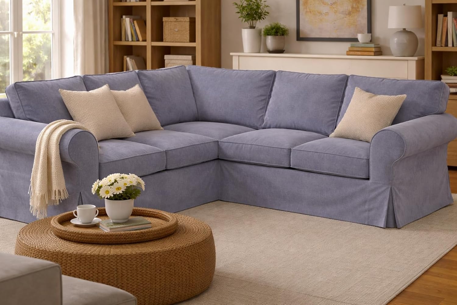 Extra Thick Durble UPPLAND Sofa Cover Replacement Compatible with IKEA UPPLAND Sectional Corner Sofa Slipcover Replacement (Velvet Gray Blue, 2+2)