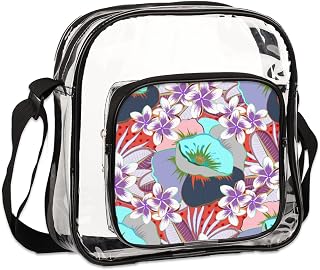 Ethnic Floral Art Clear Crossbody Bag Purse Heavy Duty PVC See Through Bag Stadium Approved Small Transparent Message Bags for Women Men Work Concert Festival Sport Events, Ethnic Floral Art