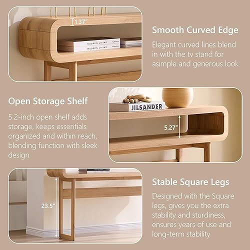 Miniatura 5 de Mesa consola de 63 pulgadas de largo, mesa de entrada moderna de 31.5 pulgadas de alto con estante de almacenamiento abierto, diseño de perfil