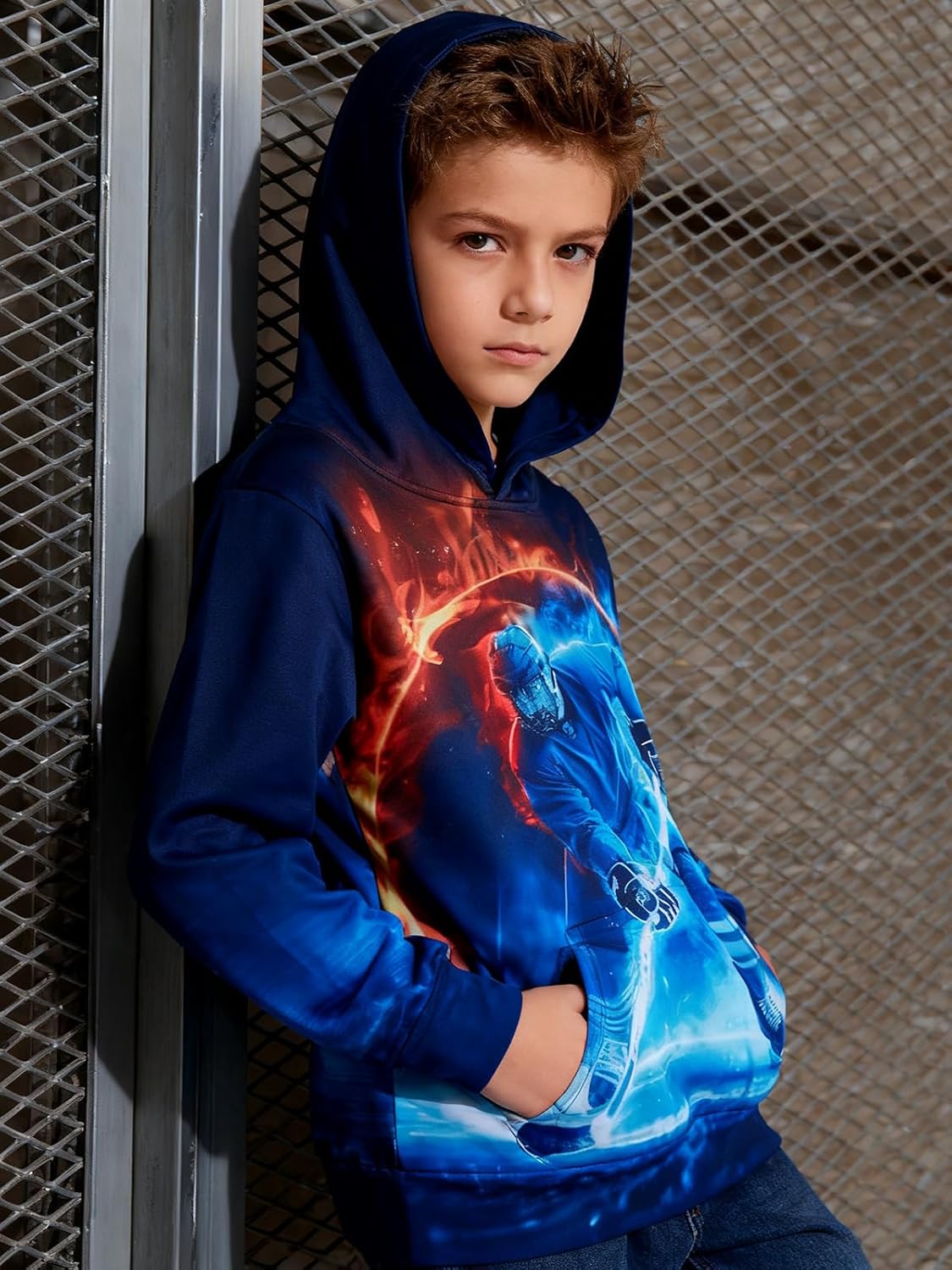 Funnycokid Boys Hoodies Kids Sweatshirt Warm Youth Print Girls Hooded Clothes with Pocket 6-16 Years