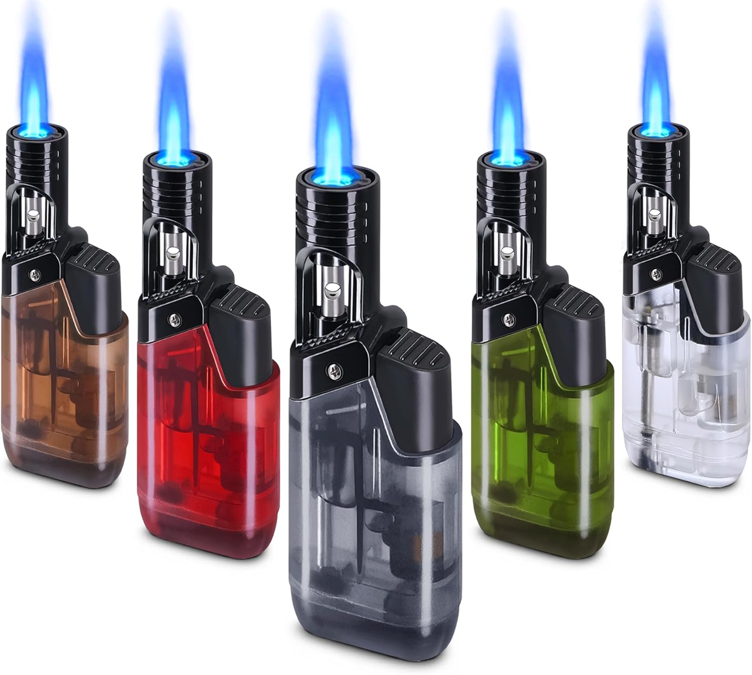 5 Pack Torch Lighter Mini Refillable Butane Lighters Utility Lighter Long Wand Pocket Lighter Windproof Gas Lighter Jet Flame Multi-Purpose for Candle Camping BBQ Grill(No Fuel) Assorted Colors - Amazon product rated Grade A