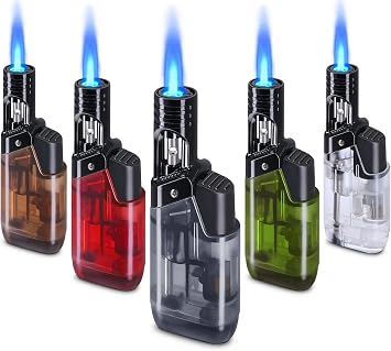 5 Pack Torch Lighter Mini Refillable Butane Lighters Utility Lighter Long Wand Pocket Lighter Windproof Gas Lighter Jet Flame Multi-Purpose for Candle Camping BBQ GrillNo Fuel Assorted Colors