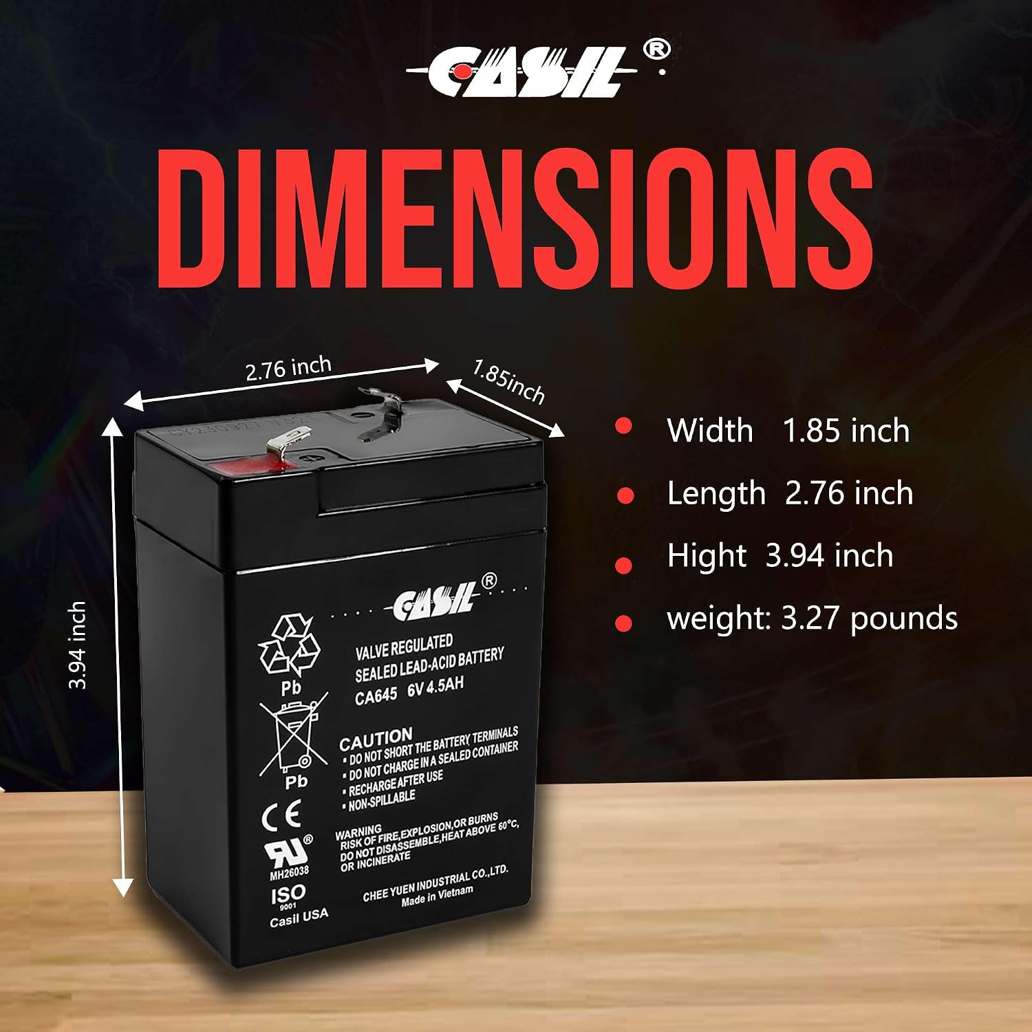 Casil 6V Battery - 6V Rechargeable Battery UB645 for Power Wheels PS-640 F1 Exit Sign Emergency Light Lithonia ELB06042 Mojo Decoy Moultrie Feeder Ride-On Toys - 6V 4.5Ah