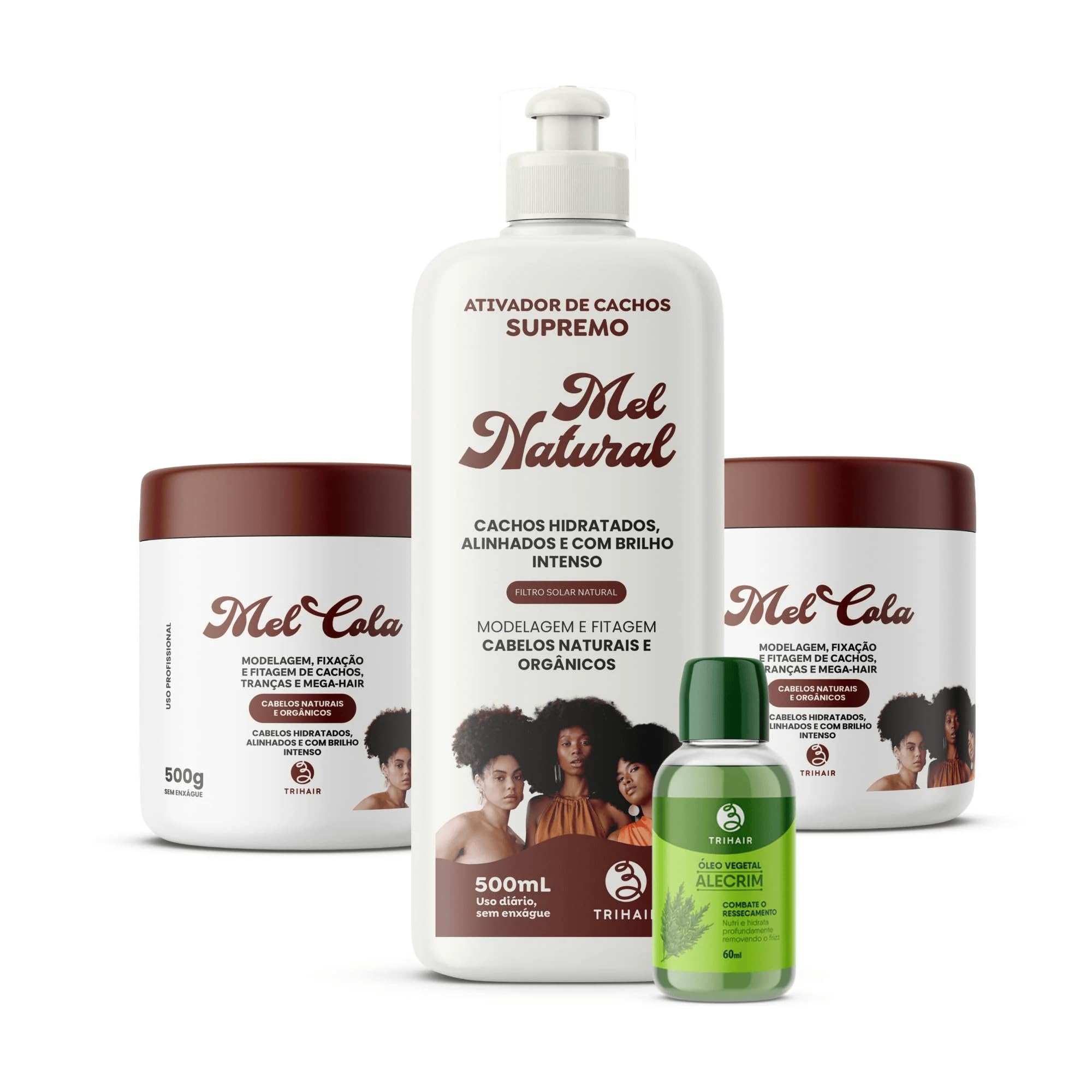 Trihair Kit: 2 Mel Cola Hydrating Curl Definers, 1 Natural Honey Activator & 1 Rosemary Hair Oil - Perfect for Hydrated, Defined Curls and Healthy Shine