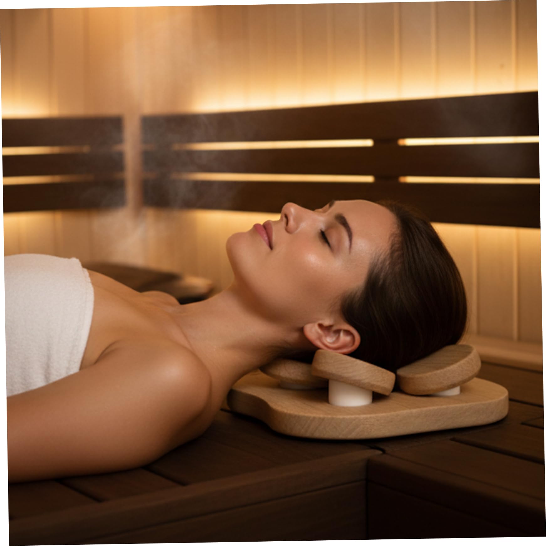 Almohada para sauna, reposacabezas de madera para sauna con diseño giratorio para soporte para el cuello, almohada ergonómica cervical para spa en el hogar y uso en la habitación, reposacabezas