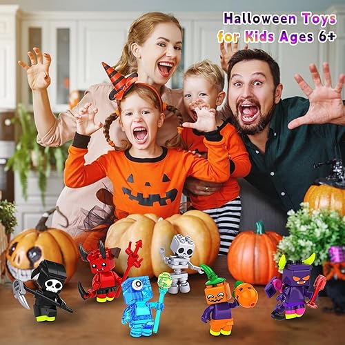 Miniatura 6 de Juego de juguetes de construcción de Halloween con calabaza, fantasma, esqueleto, demonio, momia, bloque de construcción, juguete Jack O Lantern,
