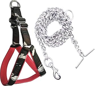 Smart Doggie? Combo Padded Designer 1 inch Chest Belt Harness with 8 no.Chain for Medium Dogs